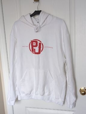 Peter JACKSON White Hoodie with Red Logo - Men's Hoodie Pullover